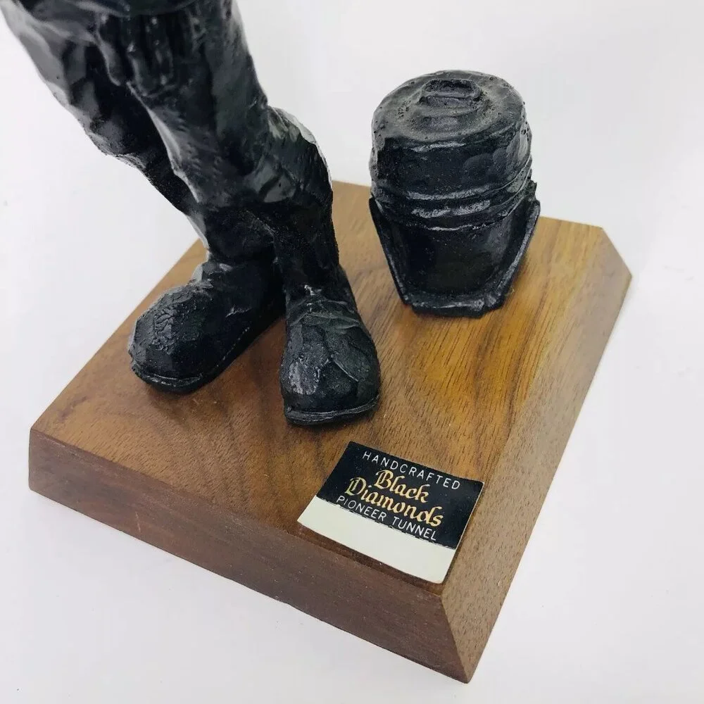 Vtg Carved Coal Underground Miner Black Diamonds 8.5" Man Statue Figurine Wood - Picture 2 of 8